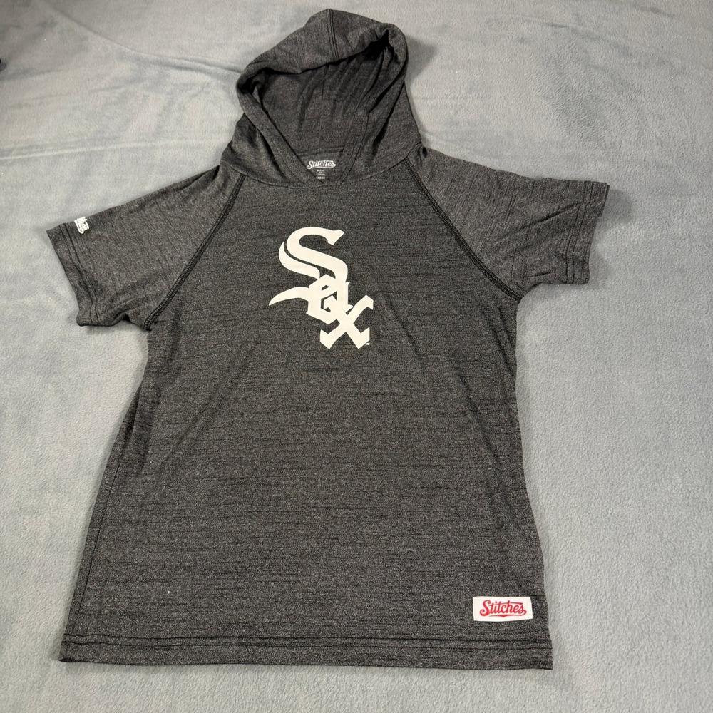 Stitches Chicago White Sox Kids Large Gray Short Sleeve Hoodie T-Shirt MLB Logo